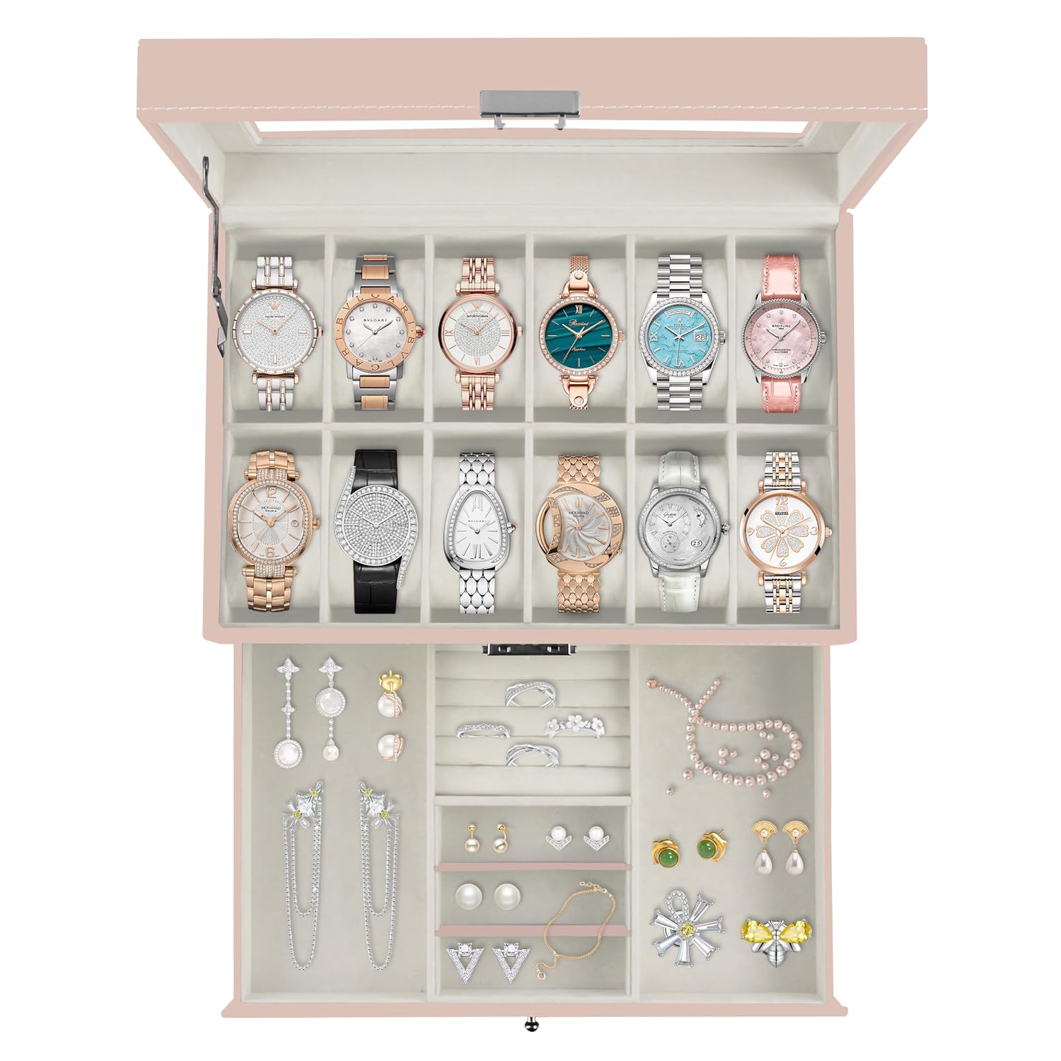12 Slot Lockable Watch Box, Pink