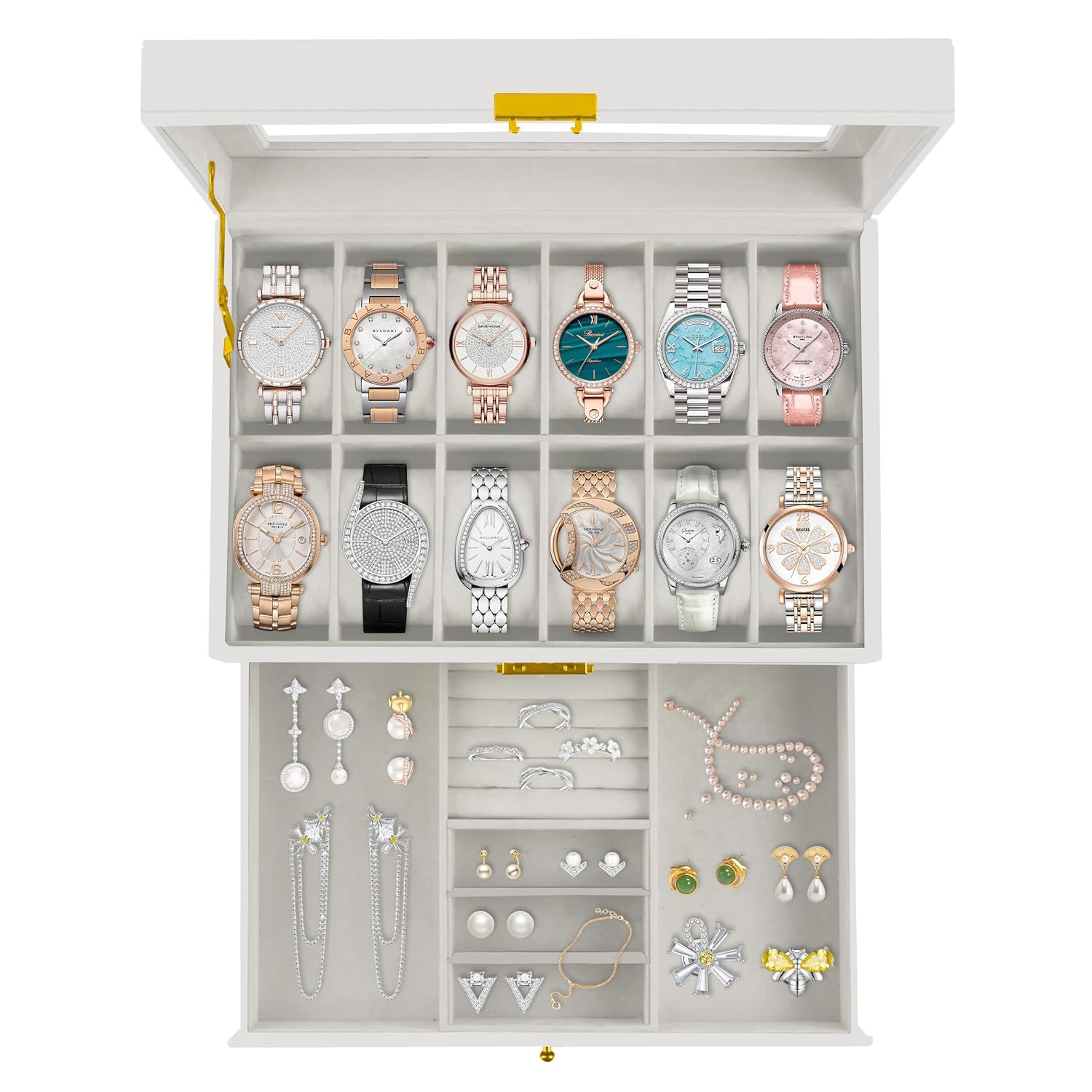 12 Slot Lockable Watch Box, White