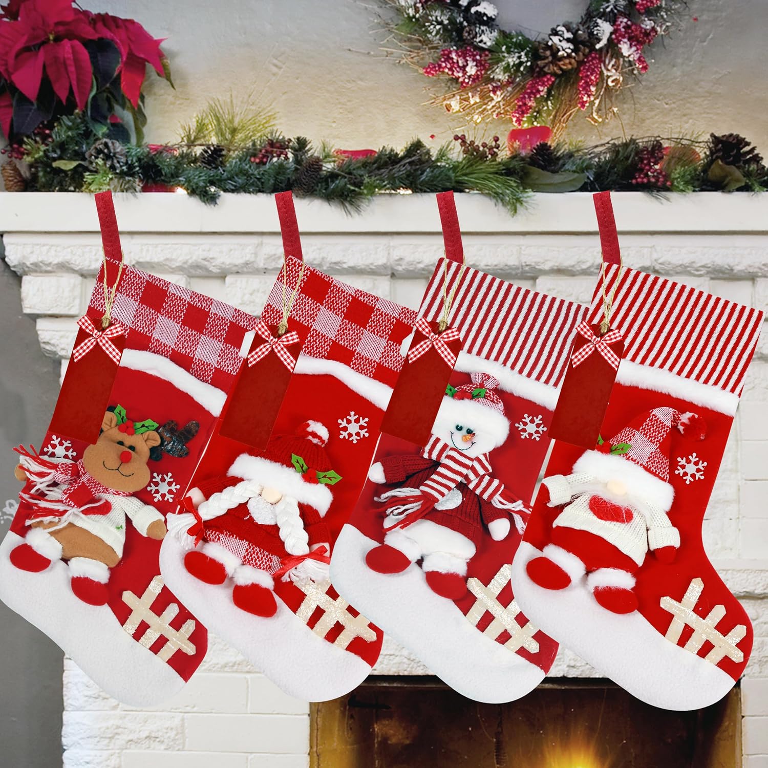 17.8 in. Classic Christmas Stockings, 4 Pack