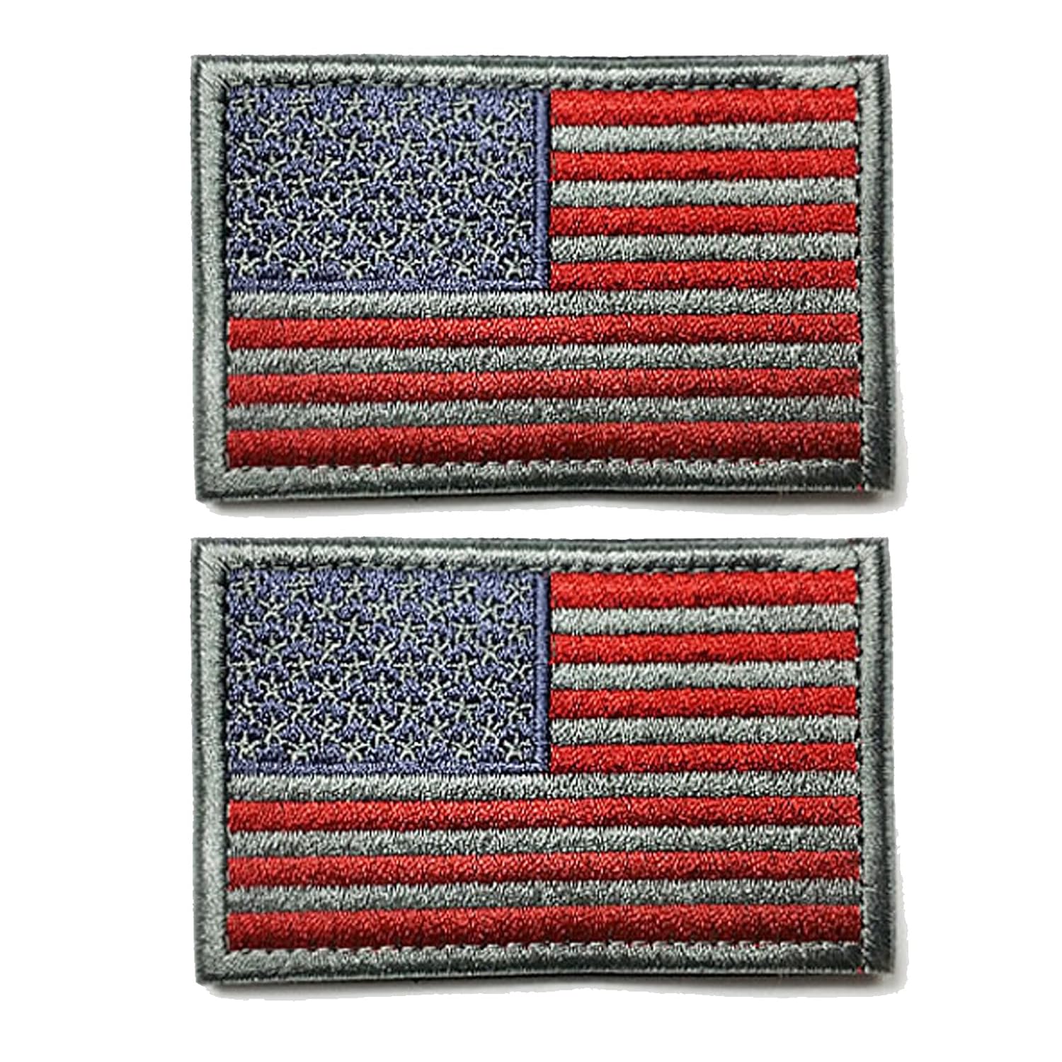 2 x 3 in. Embroidered Flag Patches, Gray and Red, Pair