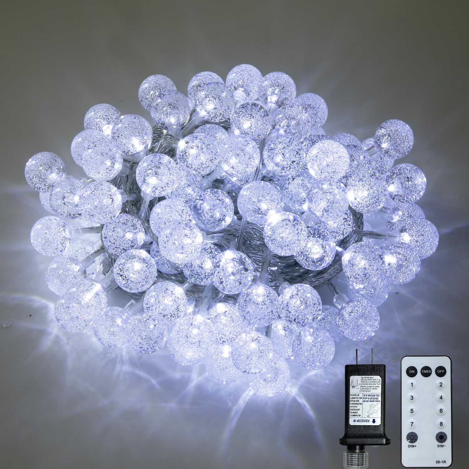 49 ft. Crystal Bubble Globe Lights, 100 LED White