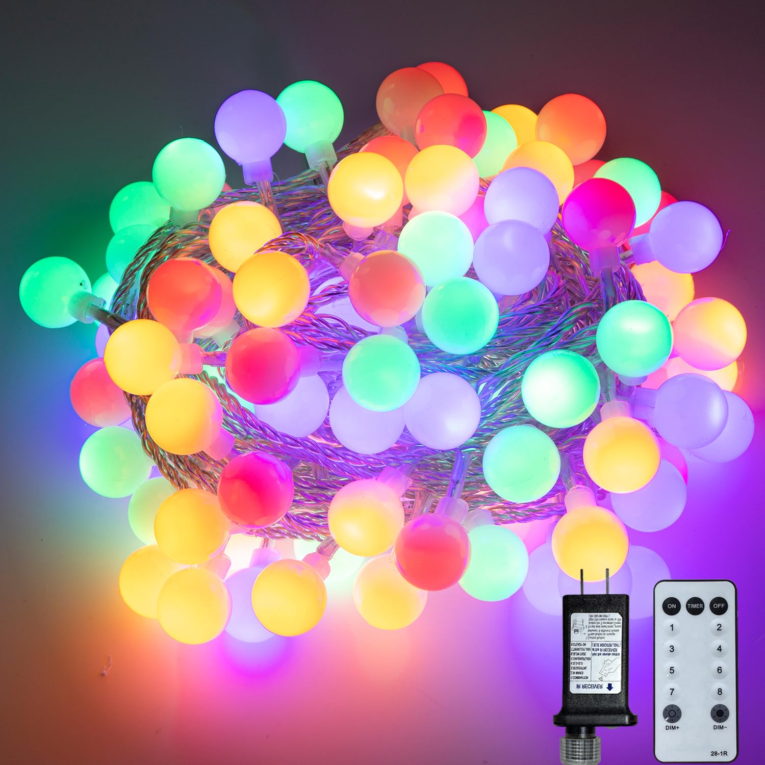 49 ft. Globe String Lights, Multicolor with Remote