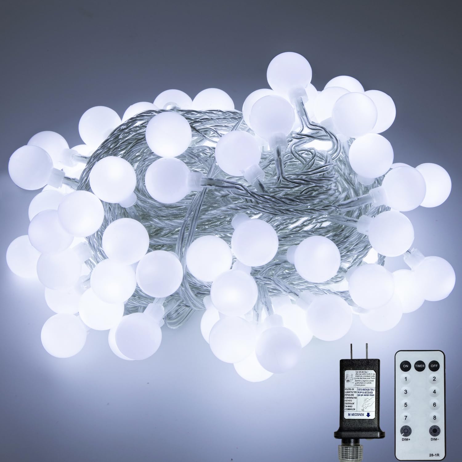 49 ft. Globe String Lights, White with Remote