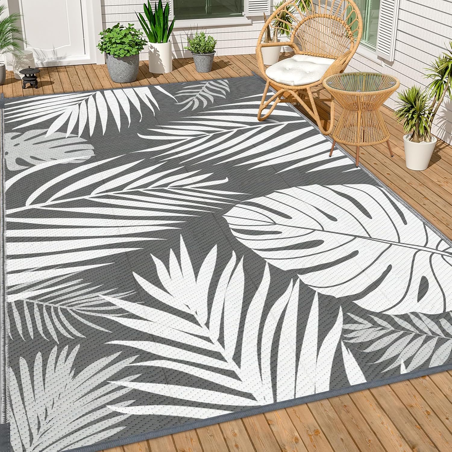 5 x 8 ft. Reversible Outdoor Mat, Gray and White