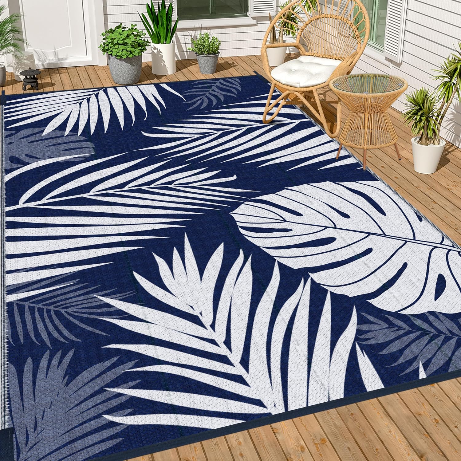 6 x 9 ft. Reversible Outdoor Mat, Blue and White