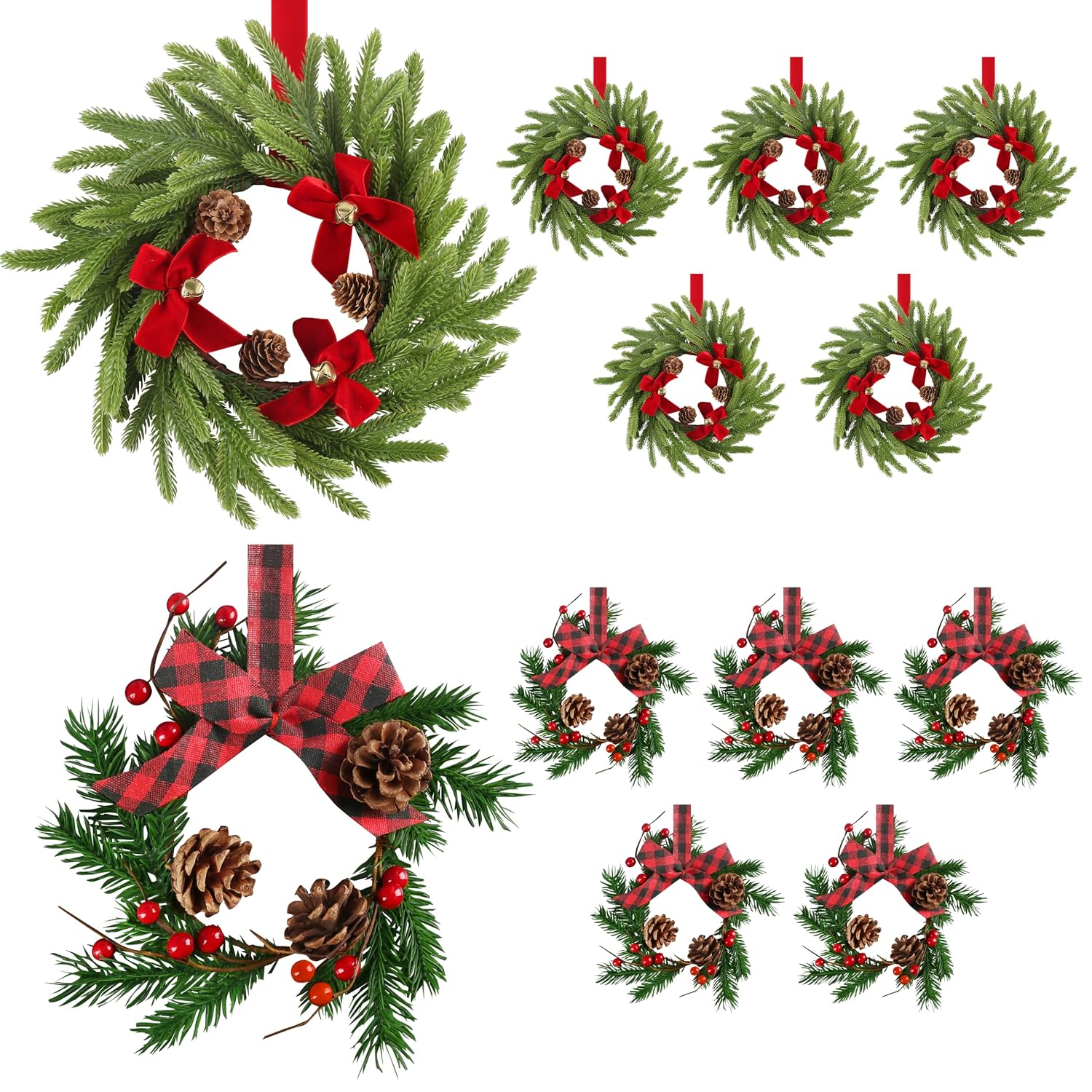 9 in. Mini Christmas Wreaths in Two Styles, 12 Pack