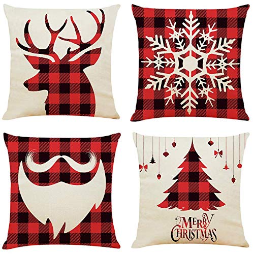 Buffalo Plaid Christmas Pillow Covers, Set of 4