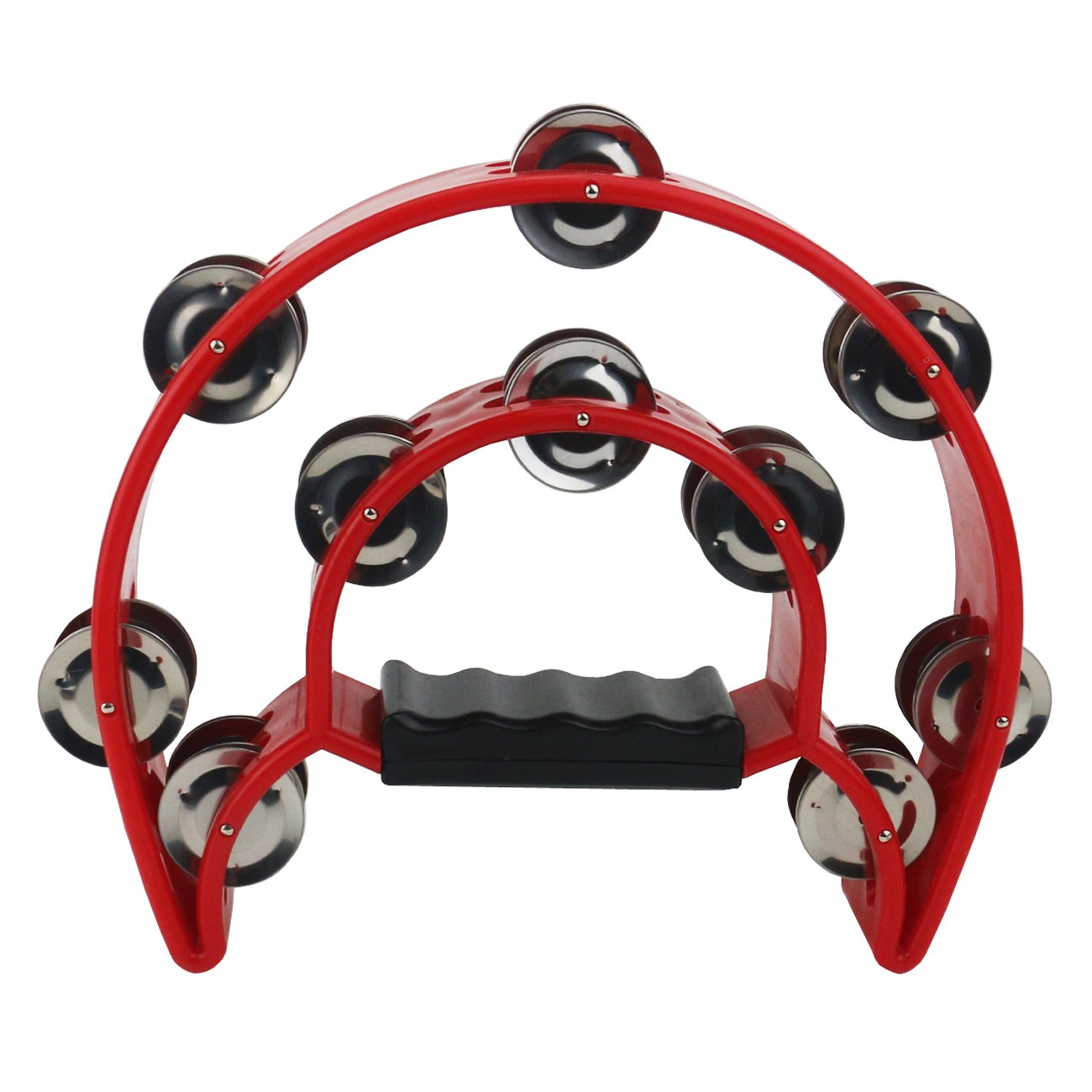 Double Row Handheld Tambourine, Red