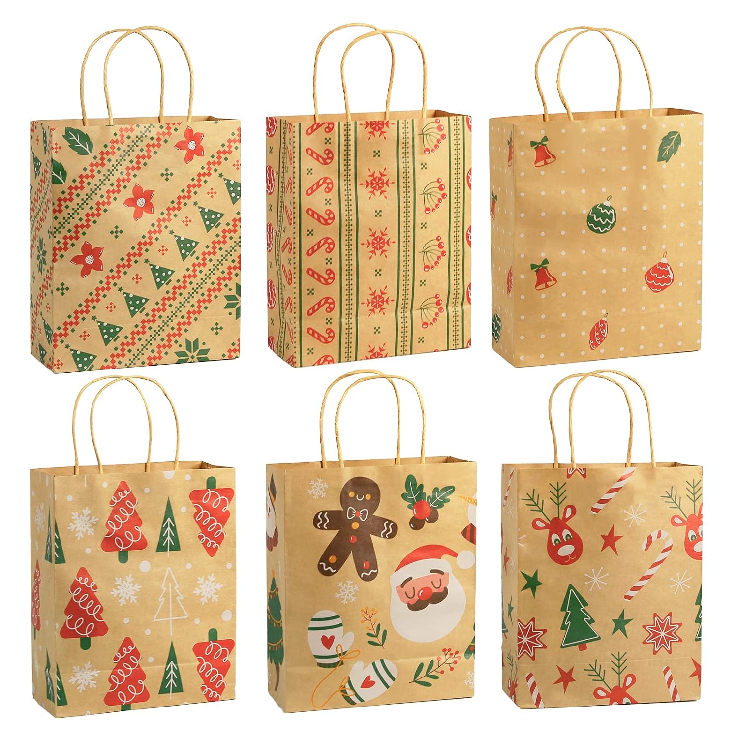 Kraft Christmas Gift Bags, 24 Pack