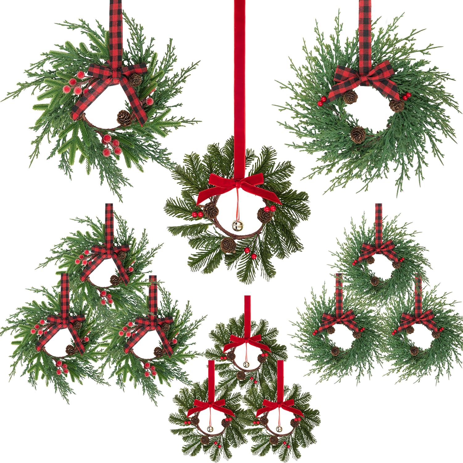 Mini Christmas Wreaths in Three Designs, 12 Pack