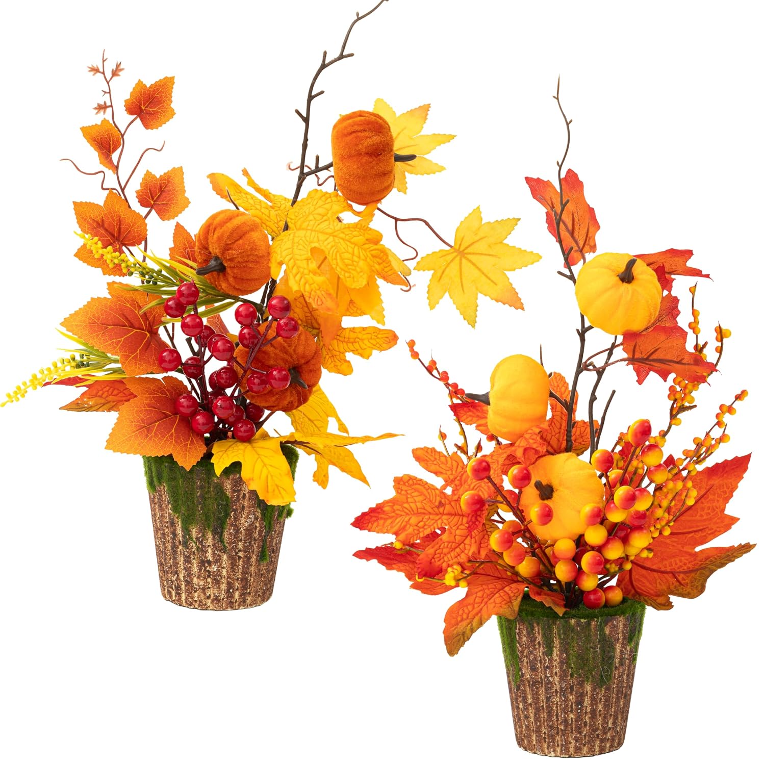 Pumpkin and Maple Leaf Centerpieces, Pair