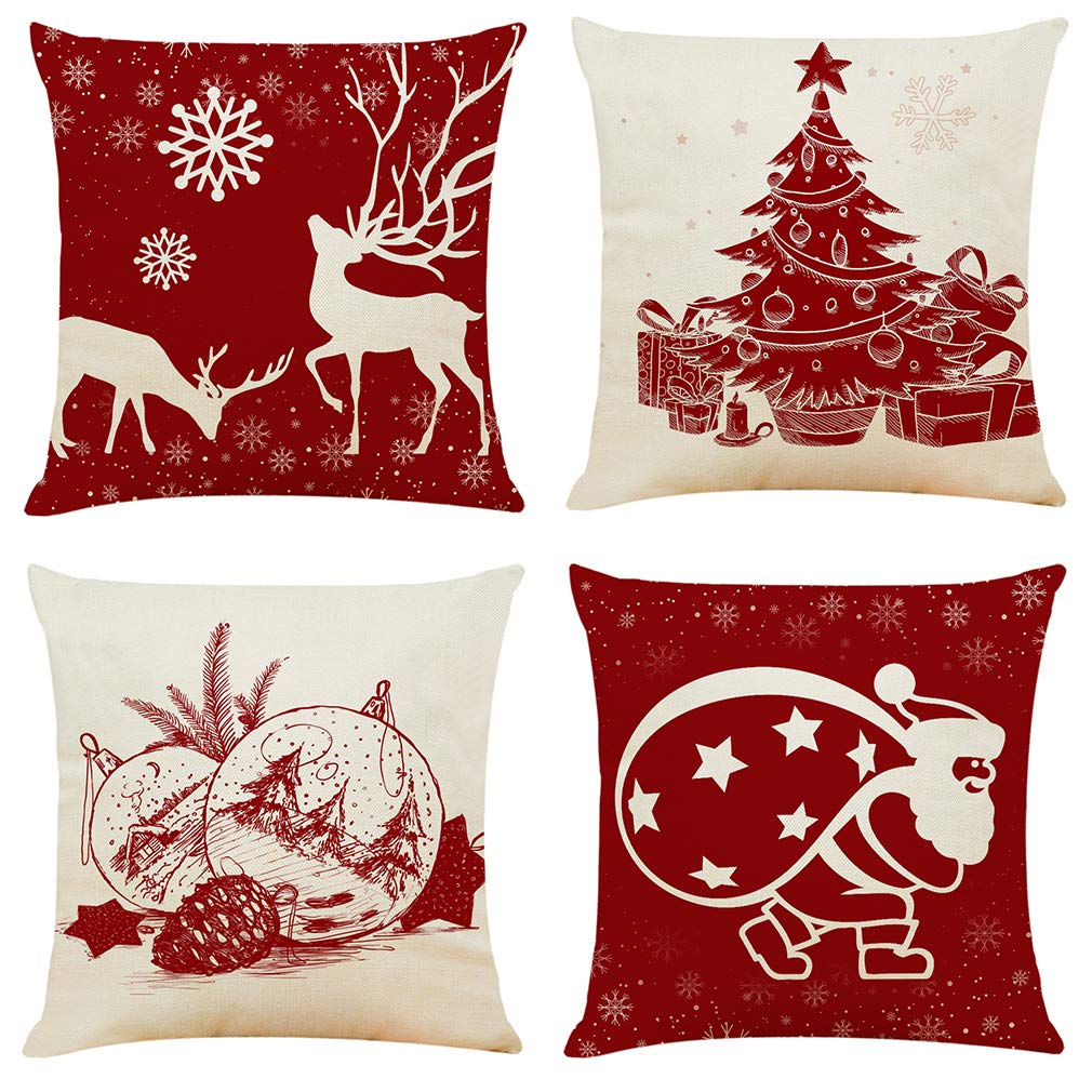Red and Beige Christmas Pillow Covers, Set of 4