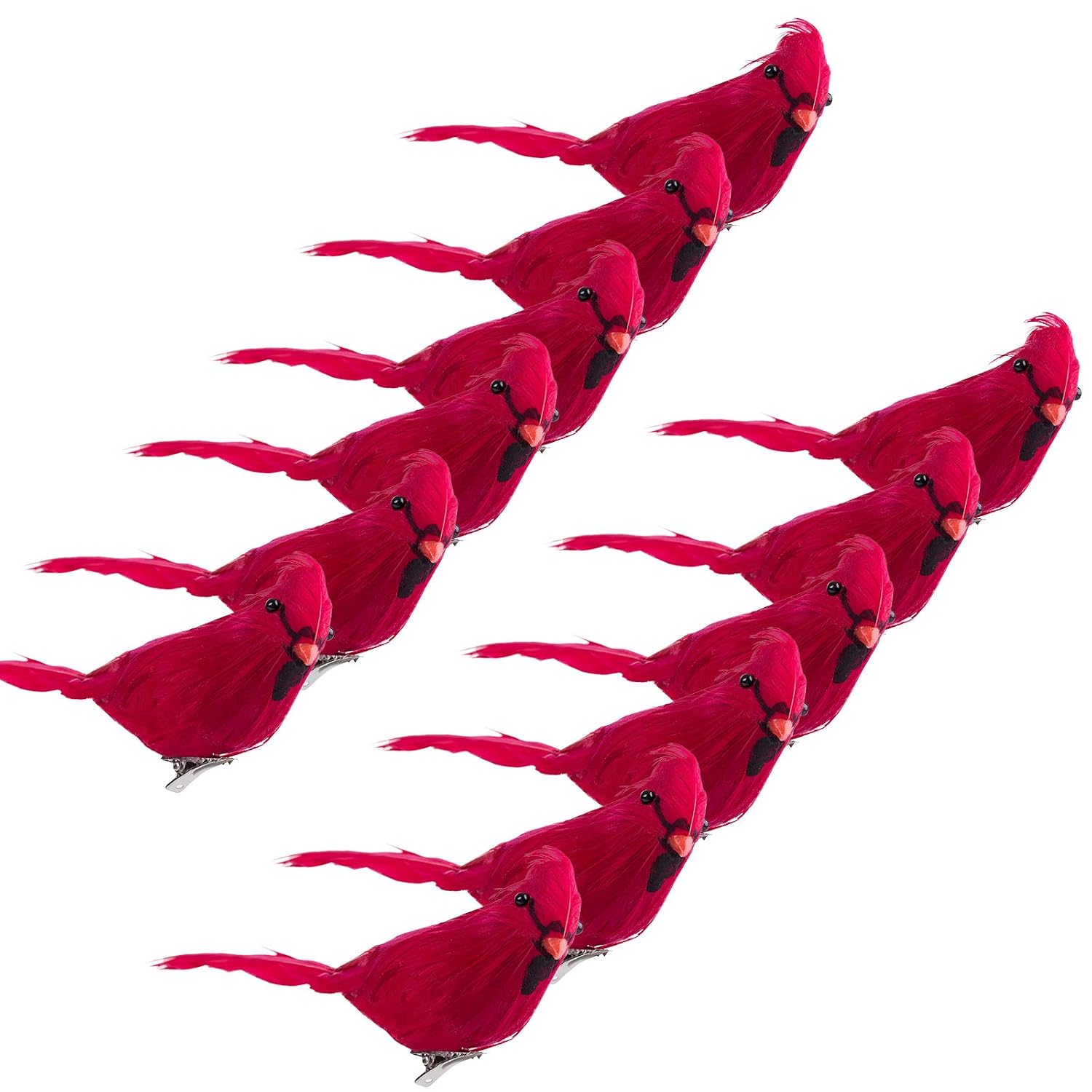 Red Bird Ornaments with Clips, 12 Pack