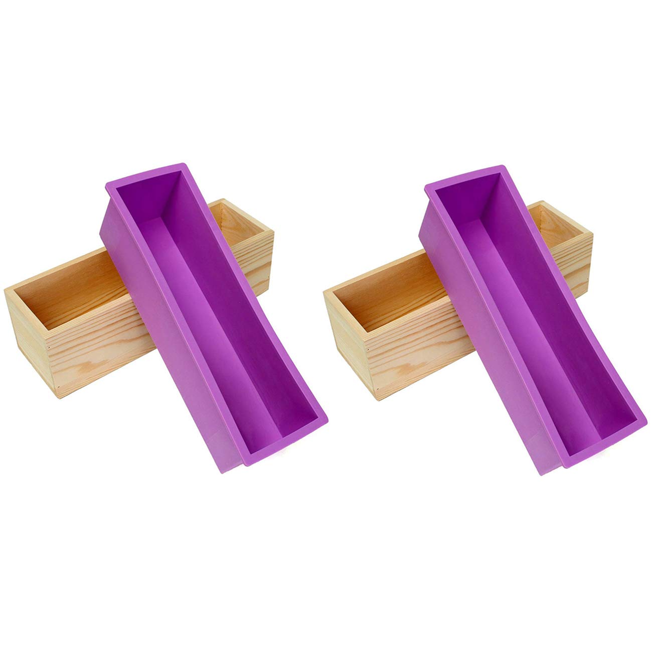 Silicone Soap Loaf Molds with Wood Boxes, Purple, Pair