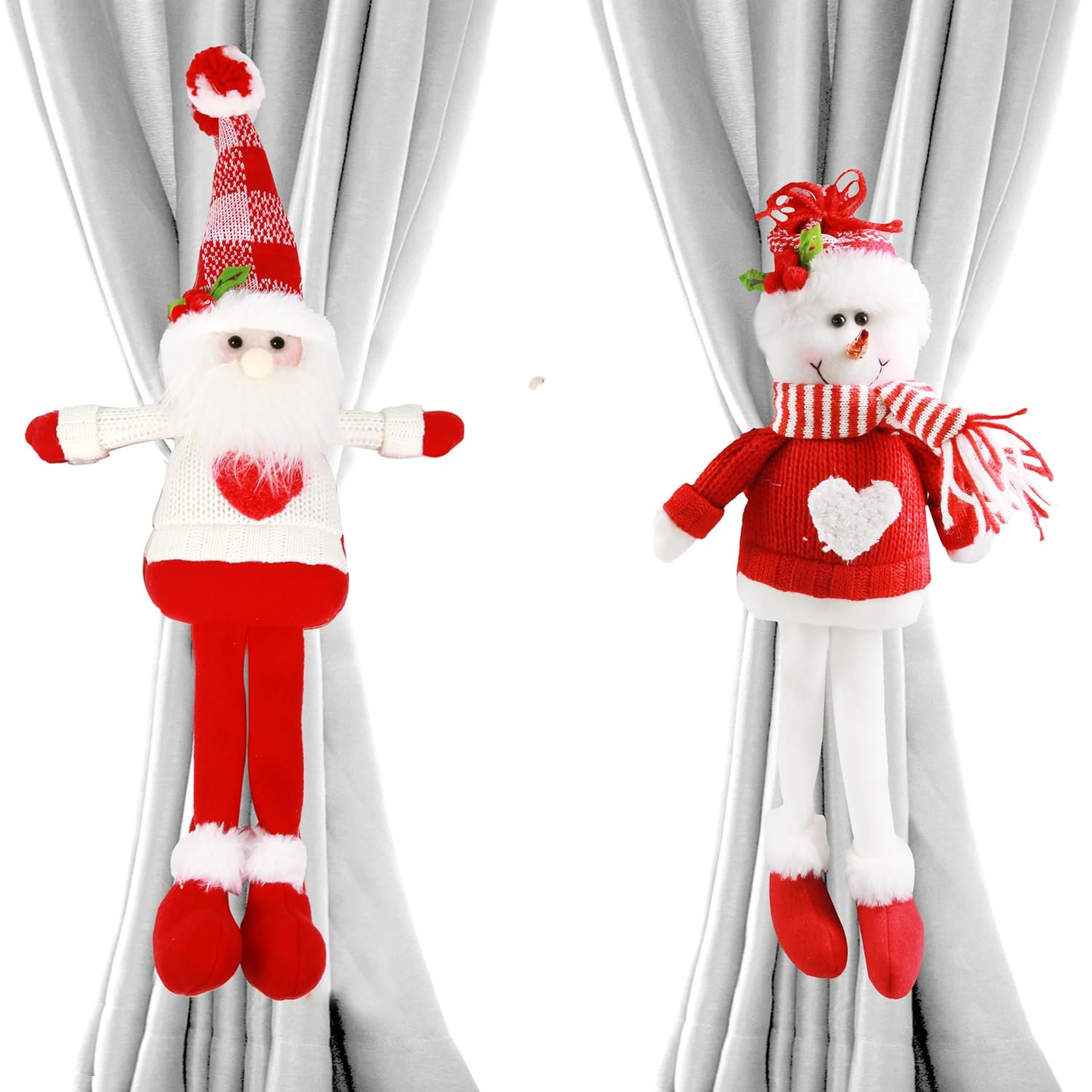 Snowman and Santa Curtain Tieback Buckles, Pair